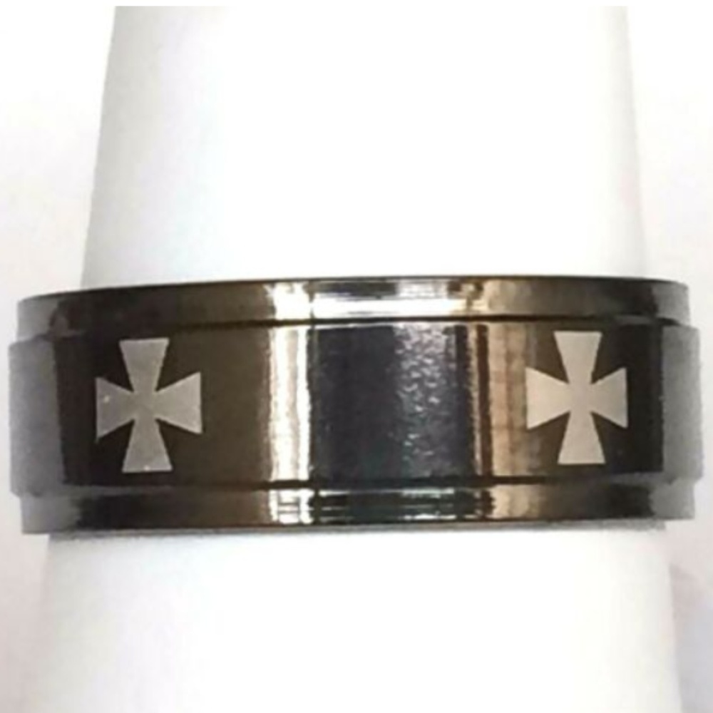 Black Stainless Steel Maltese Cross Ring Band Size 7 8 9 10 11 12 Mens Womens
